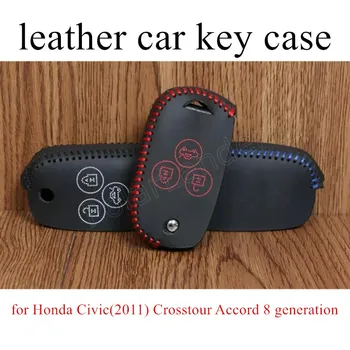 

Only Red new brand genuine quality leather car key case cover sewing hand for Honda Civic(2011) Crosstour Accord 8 generation