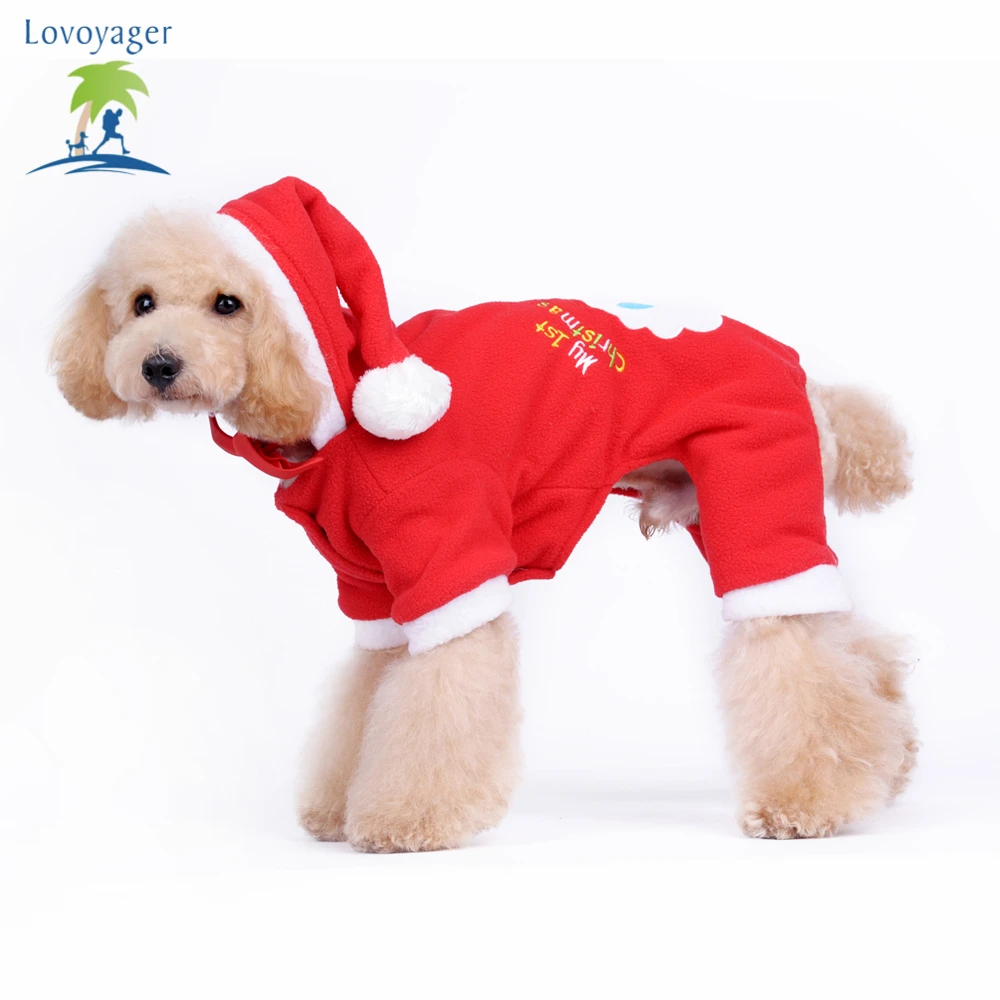 Собака рождество одежда для Животных Собака Платье Собака Теплый Капюшоном Свитера Пальто щенок Чихуахуа Комбинезон С Red Hat Для домашних