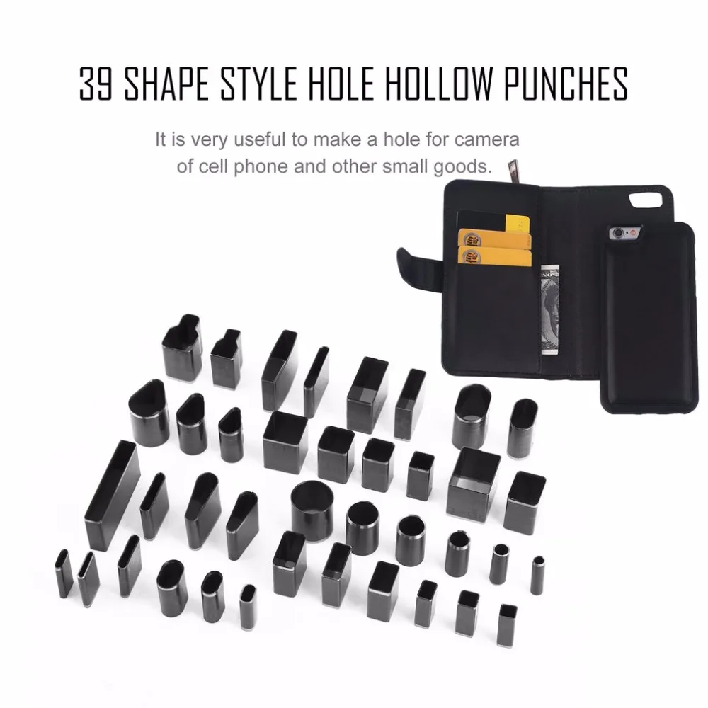 

39pcs/set 39 Shape Style Hole Hollow Cutter Punch Metal Cutter Punch Set Handmade Leather Craft DIY Tool for Phone Holster