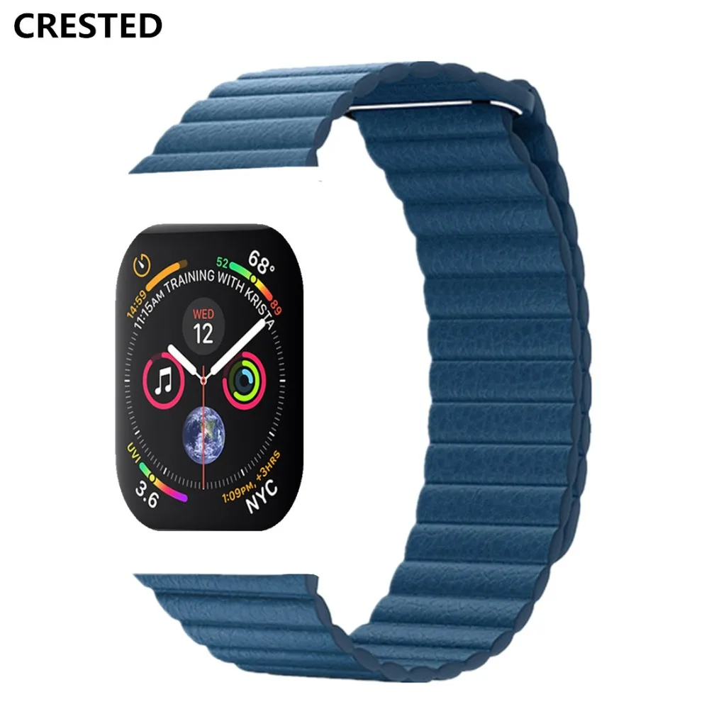 

CRESTED Leather Loop For Apple Watch band series 4 44mm/40mm strap iWatch 3/2/1 42mm/38mm Magnetic Closure wrist bracelet belt