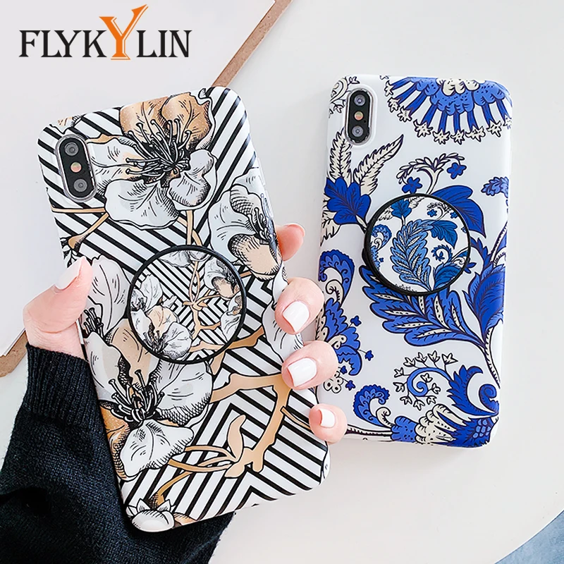 FLYKYLIN ретро полосатый чехол с цветами для iphone XS Max X XR 6 S 7 8 Plus на мягкий IMD