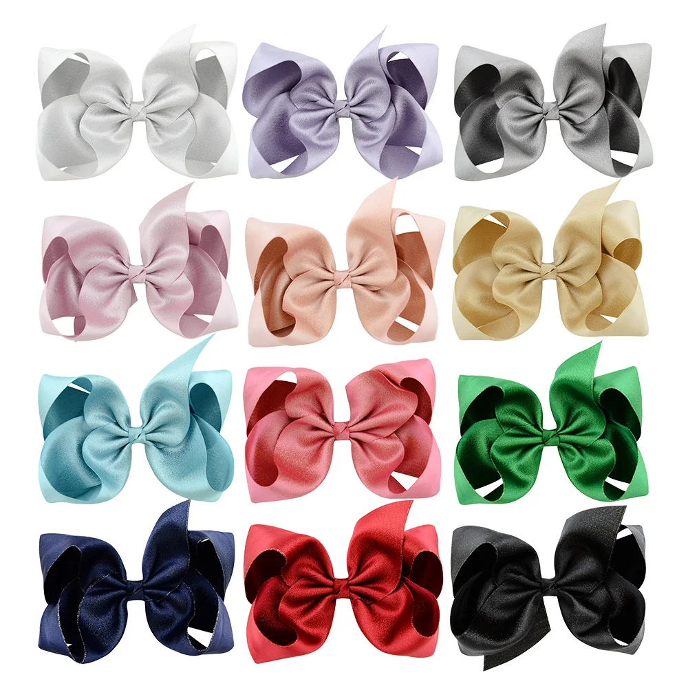 

12PCS 6" Glitter Grosgrain Ribbon Large Hair Bow Alligator Clips For Little Girls Kids Teens Big Hairpin Handmade Hair Accessory