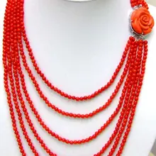 Реального 4-5 ММ круглый red coral 6 Пряди НАТУРАЛЬНЫЙ Красный Коралловое ОЖЕРЕЛЬЕ С Большой Свадебные Украшения Кристалл женщины