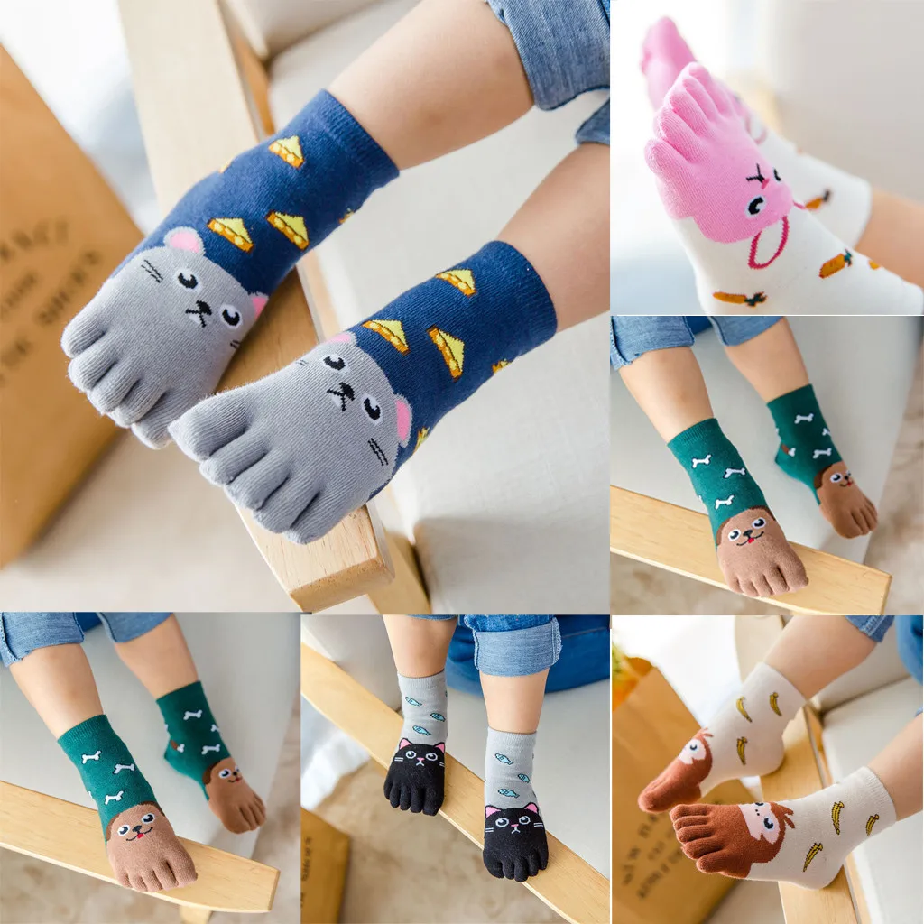 

Cute Toddler Baby Kids Girls Boy Cartoon Animal Five Fingers Anti Slip Cotton Socks Hosiery Toe Sock Accessories Anti Slip Socks