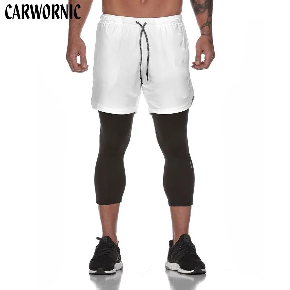 

CARWORNIC Summer Fitness Sweatpants Men's Quick Dry Breathable 2 Pieces Of Nine-point Pants Casual Fashion Tight Trousers Male