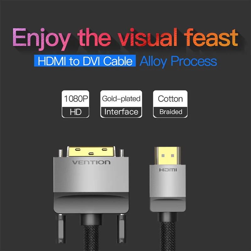 Vention HDMI к DVI мужской адаптер HDMI к DVI и аудио конвертер DVI HDMI кабель для ЖК DVD HDTV xbox проектор 1080P 3D DVI HDMI