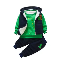 Зимний костюм для малышей, спортивный костюм из 3 предметов для мальчиков 0-1234 лет, теплый костюм с рисунком динозавра для мальчиков