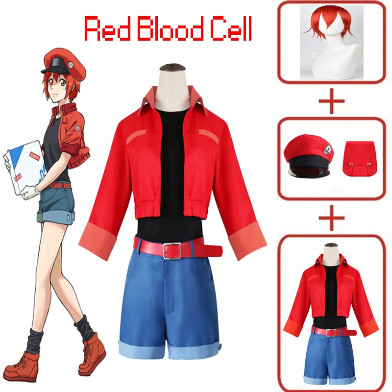 Полный набор ячеек на работе эритроцитов красная кровяная клетка косплей костюм Красная кровяная клетка Hataraku Saibou женские костюмы косплей на Хэллоуин