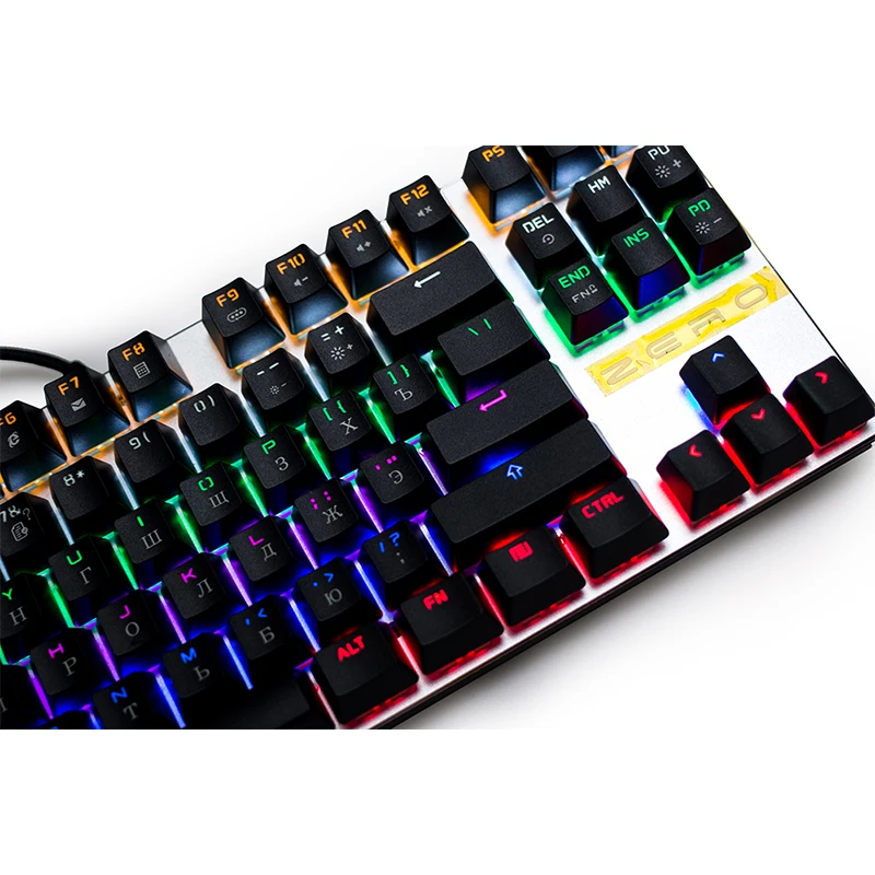 Механическая клавиатура RGB Механическая игровая клавиатура RU раскладка с синими переключателями 104 клавишами анти-привидение настраиваемая RGB подсветка