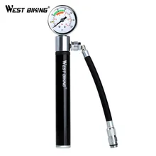 WEST BIKING Black Portable Bike Air Pump Mini Pressure Gauge Presta Schrader Pump for Bicycle Ball Tire Inflator Cycling Pumps
