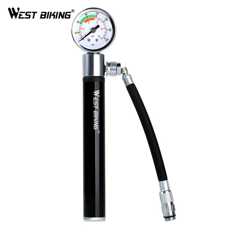 Портативный велосипедный воздушный насос WEST BIKING черный мини манометр Presta Schrader