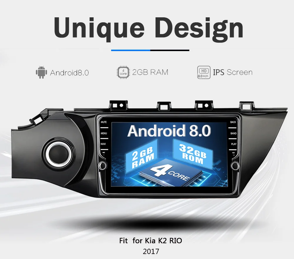 Discount Funrover IPS Android 8.0 2 din car dvd for kia k2 rio 2016 2017 multimedia radio tape recorder audio stereo wifi video player fm 9