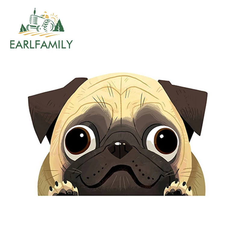 

EARLFAMILY 13cm x 8.9cm Pug Waterproof Car Sticker Funny Pet Dog Decal Animal Car Sticker for Window Trunk Bumper Laptop Decal
