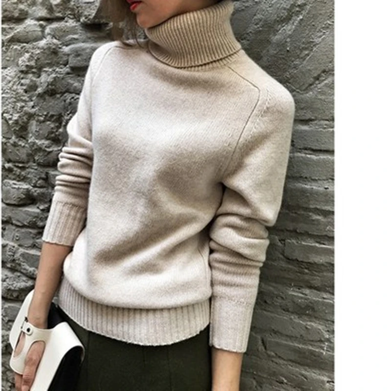 Autumn and winter ladies high quality cashmere sweater 2018 new high collar sweater solid color loose warm soft sweater-Shipping Autumn and winter ladies high quality cashmere sweater 2018 new high collar sweater solid color loose warm soft sweater-Shipping