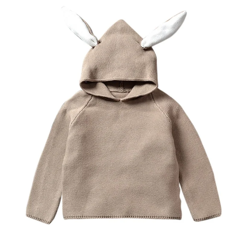 

2017 Autumn Baby Rabbit Ear Hoddies Cotton Pullover Kids Knitted Hooded pullover