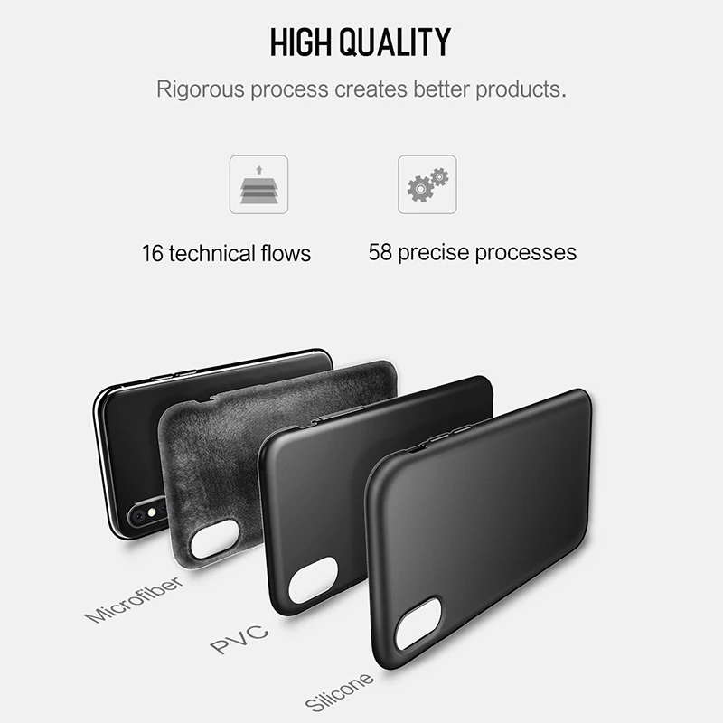 Liquid Silicone Case for iPhone X 10, ROCK Original Luxury Soft Phone Cover Case Microfiber Cushion Phone Case for iPhone 10 X