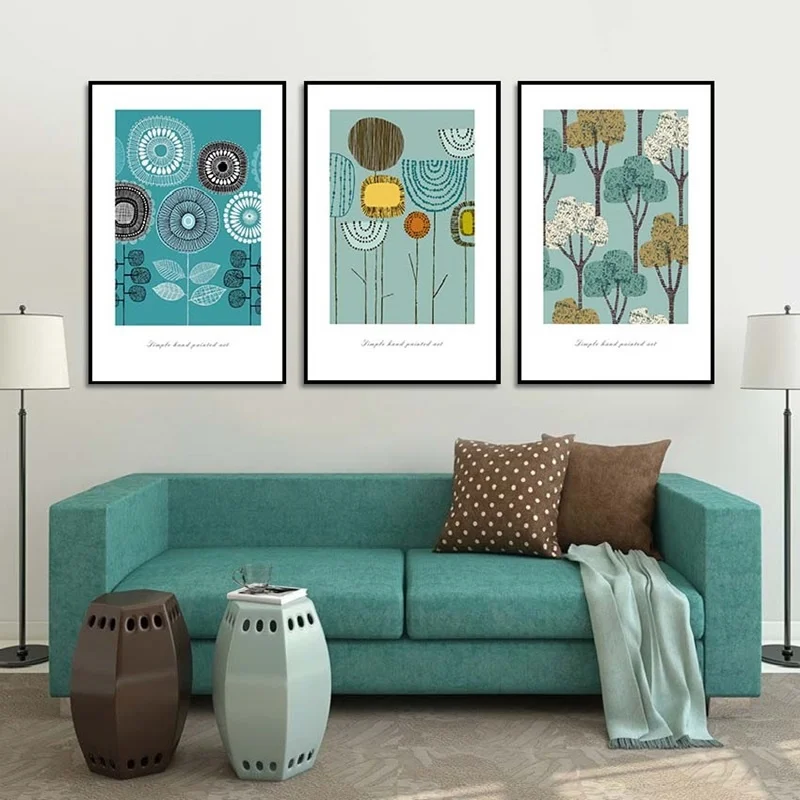 Nordic Minimalist Abstract Small Fresh Flowers and Plants Painting Modular Canvas Wall Pictures for Living Room Home Decoration | Дом и сад