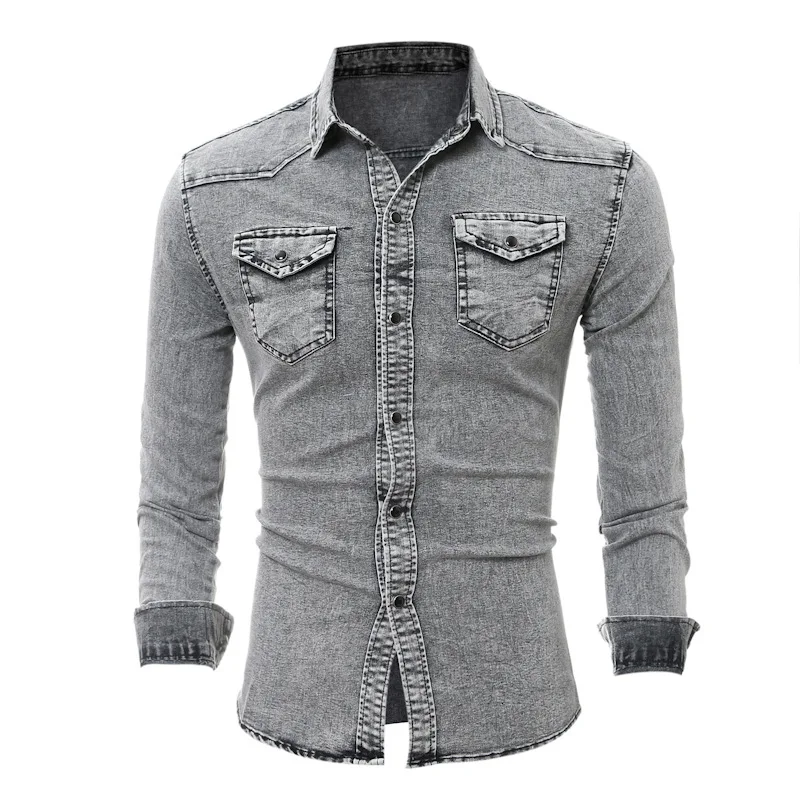 HU&GH M-3XL Men Shirt Jeans Camisa Masculina Male Long Sleeve Casual Denim Slim Fit Dress Shirts Chemise Homme Men`s Denim Shirt (4)