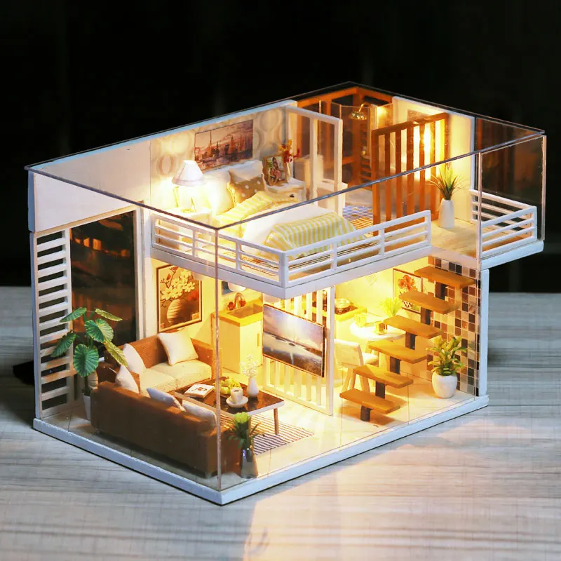 IiE создать Кукольный дом Миниатюрный Кукольный домик Модель деревянная игрушка DIY кукольные домики с мебелью игрушки на день рождения