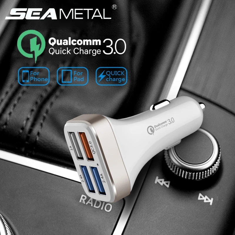 

QC3.0 Car Charger 4 USB 2.4A Adapter Quick Charge Cigarette Lighter For iPhone Samsung Android Mobile Phone Automobile Universal