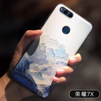 

Embossed vintage East Asian Chinese Japanese style case For Huawei Honor 7X Snow Mountain Decree Crane For Honor 6x cover