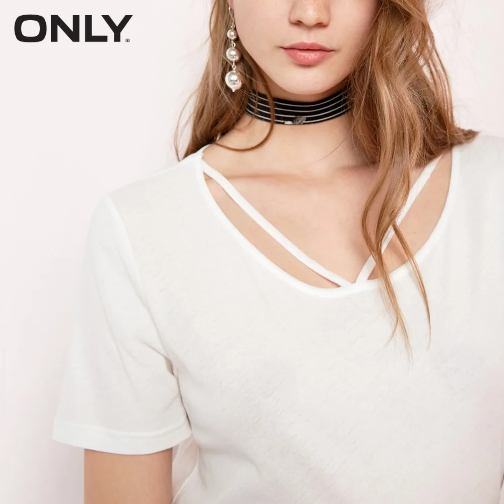 ONLY 100% cotton tie-up loose pure color T shirt 118101571 Tops