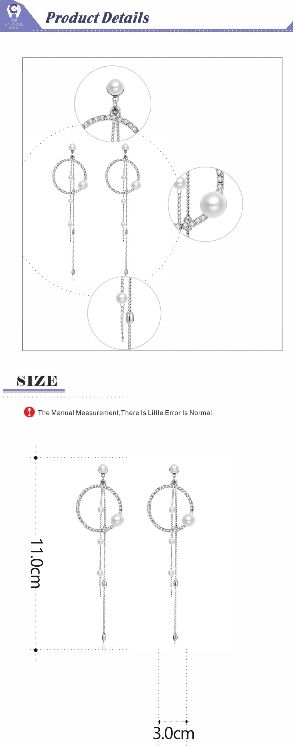 HanCheng New Fashion Pearl Dangle Hanging Silver Long Earrings Circle Drop Earrings Jewelry Earrings For Women brincos bijoux