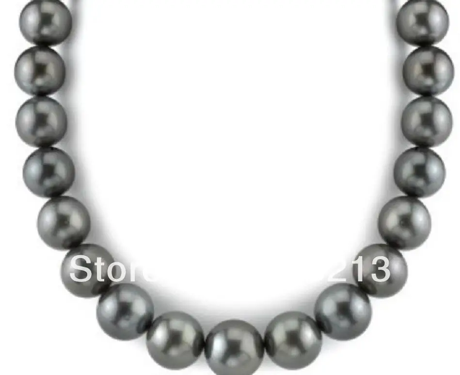 

ddh001405 VERY PERFECT 18" 12-13MM NATURAL TAHITIAN BLACK PEARL NECKLACE 14K