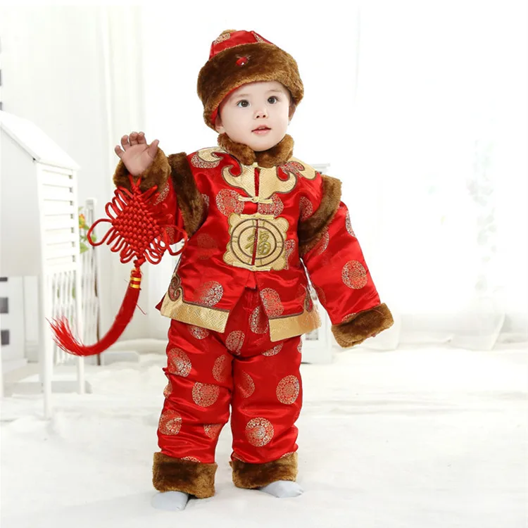 

Long Sleeve Cotton Baby Chinese Traditional New Year Clothes for 0-2 Years Children Winter Thick Top+Pant Tang Suits