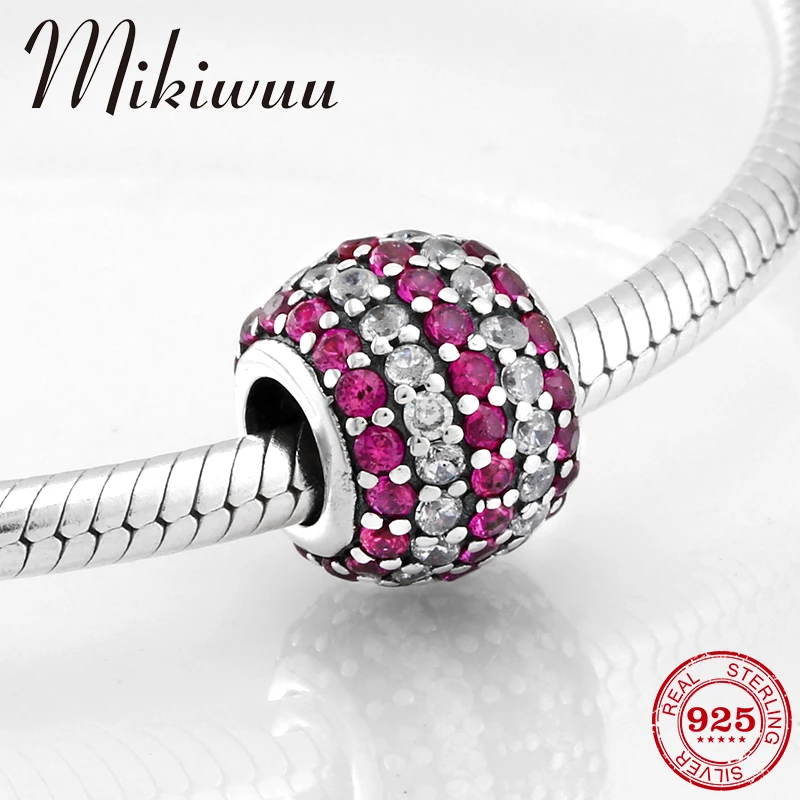 

925 Sterling Silver Clear and rose red Stripe Crystal CZ charms bead Jewelry making Fit Original Pandora Women DIY Bracelet