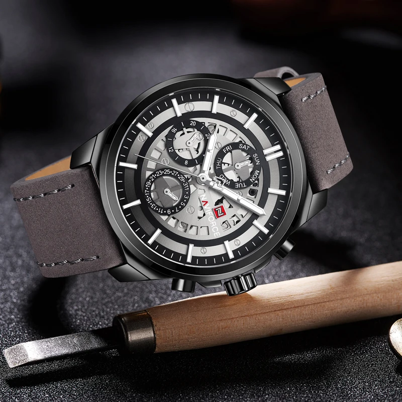 2018  NAVIFORCE Mens Watches Top Brand Luxury Waterproof 24 hour Date Quartz Watch Man Leather Sport Wrist Watch Men Waterproof Clock (14)