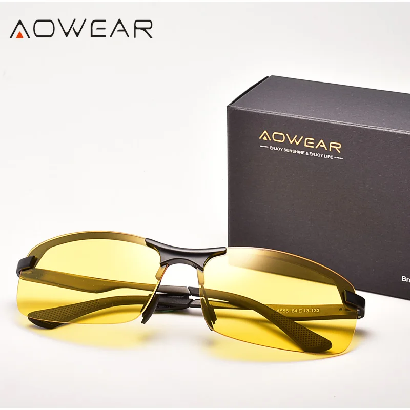AOWEAR Polarized Night Driving Glasses Men Anti Glare Safety Night Vision Goggles Glasses Yellow Driver Sunglasses Gafas_voghion.com