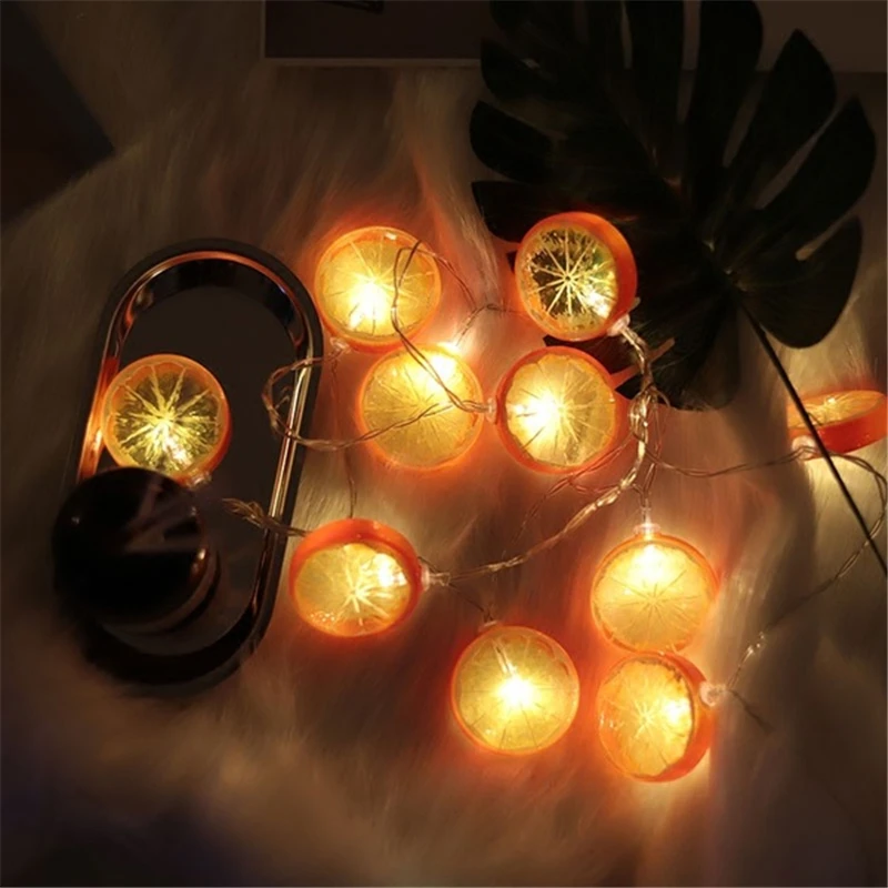 Christmas LED Gerland 10Leds Fairy Orange Lemon String Lights Decoration Garland Showcase Window New Year Wedding Home Party