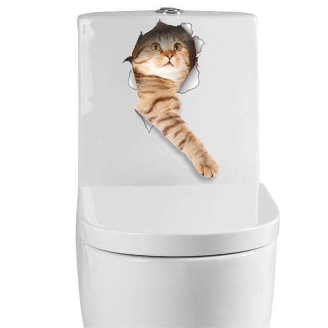 Cat Vivid 3D Smashed Switch Wall Stickers Bathroom Toilet Kicthen Decorative Decals Funny Animals Decor Poster PVC Mural Art