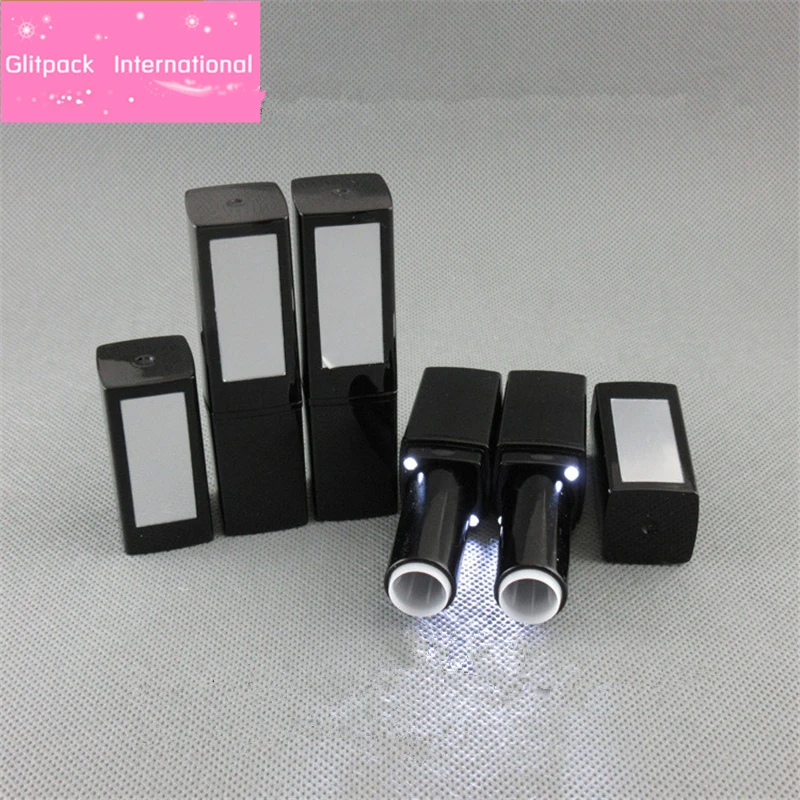 Beli Kosong Semua hitam tabung persegi lipstik tabung lipstik unggul hitam w LED cahaya cermin lipstik containers Lip Rouge Packing