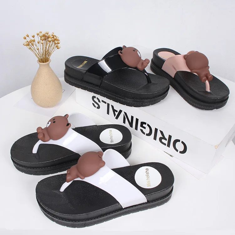 

EABXZ bear zigzag slippers slides New slippers female 2019 summer cartoon Korean edition anti-skid thick-soled muffin lovable