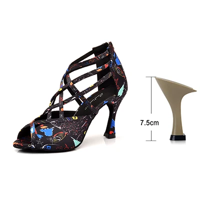 Ladingwu/Танцевальная обувь для сальсы; женские римские сапоги для девочек; обувь для латиноамериканских танцев; Новая современная сатиновый бальный танцевальная обувь с мягкой подошвой - Цвет: Black  7.5cm