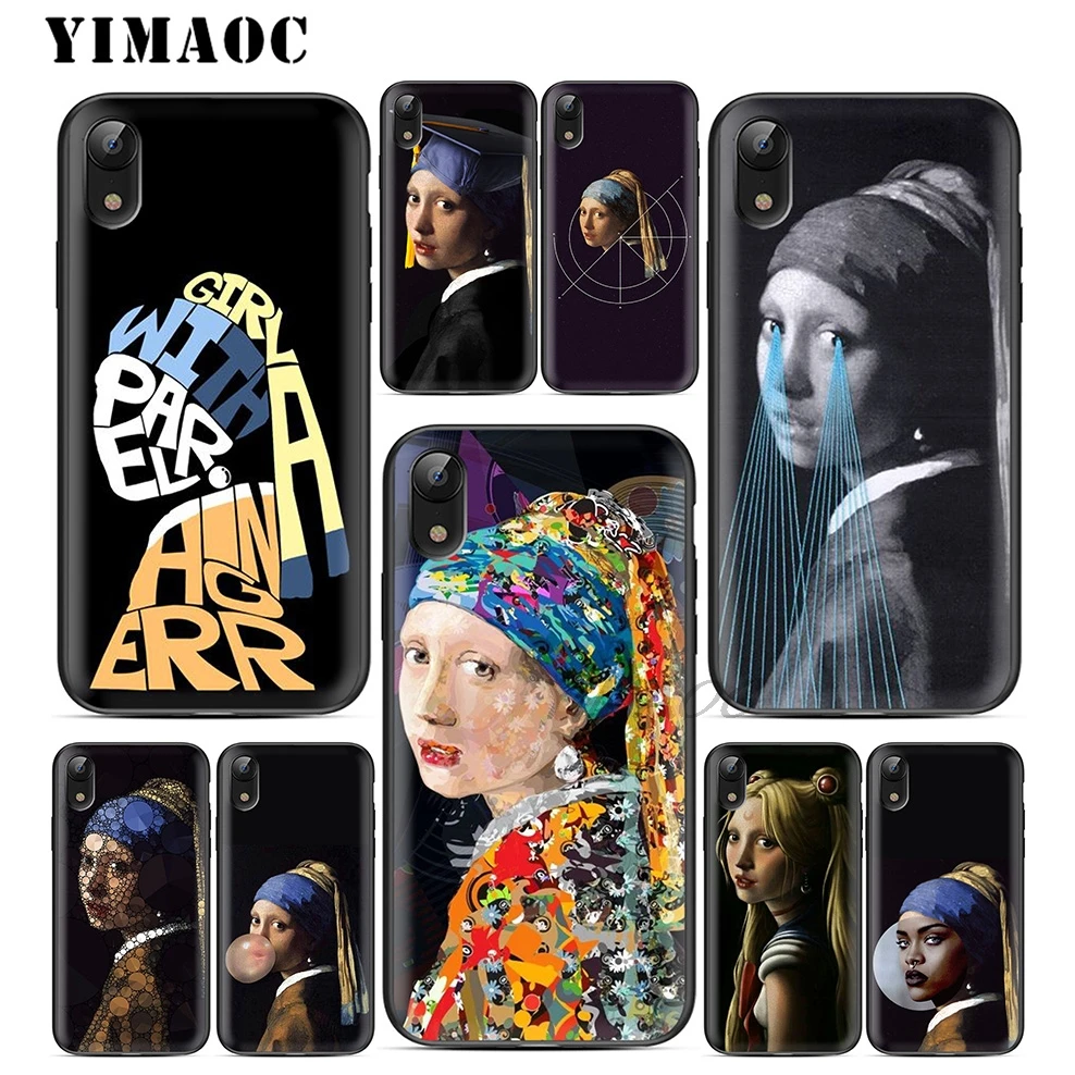 

YIMAOC Girl With A Pearl Earring Soft TPU Black Silicone Case for iPhone X or 10 8 7 6 6S Plus 5 5S SE Xr Xs Max