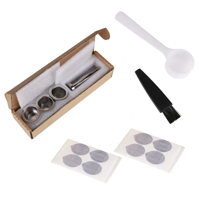 Cheap  Stainless Steel Refillable Coffee Capsules Set With Spoon Brush Press Tamper Reusable Coffee Filter Pods For Nespresso Machines