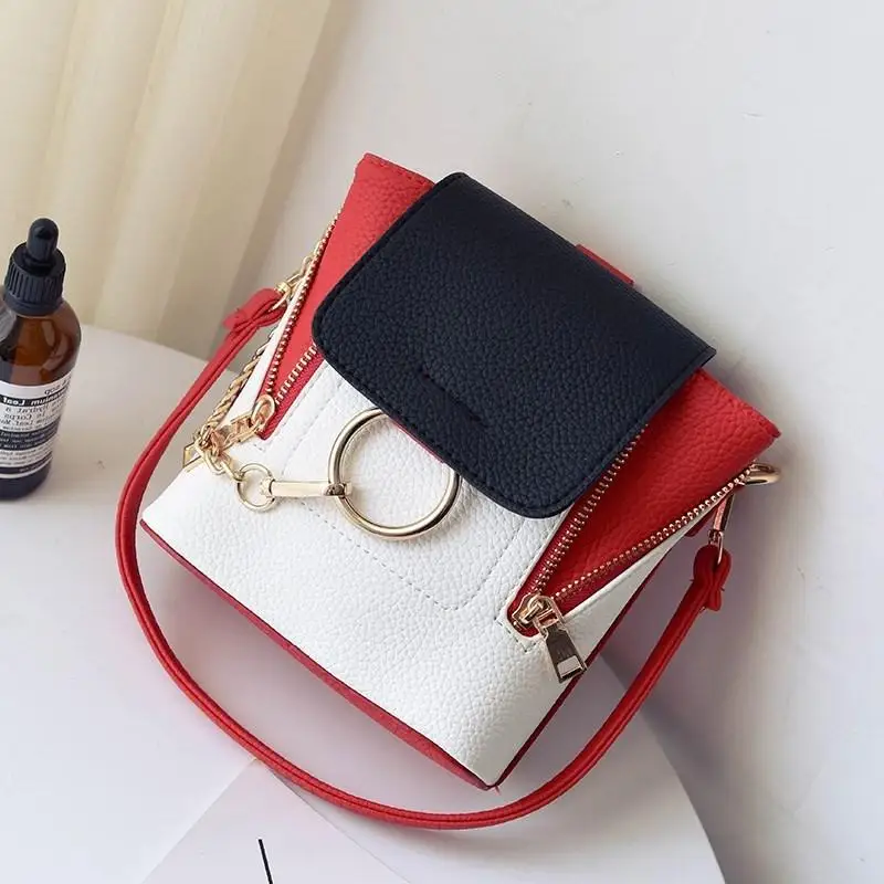 

Contrast Color Mini Backpack Luxury Brand Designed Women Schoolbag Ring PU Leather School Bags Travel Backpacks