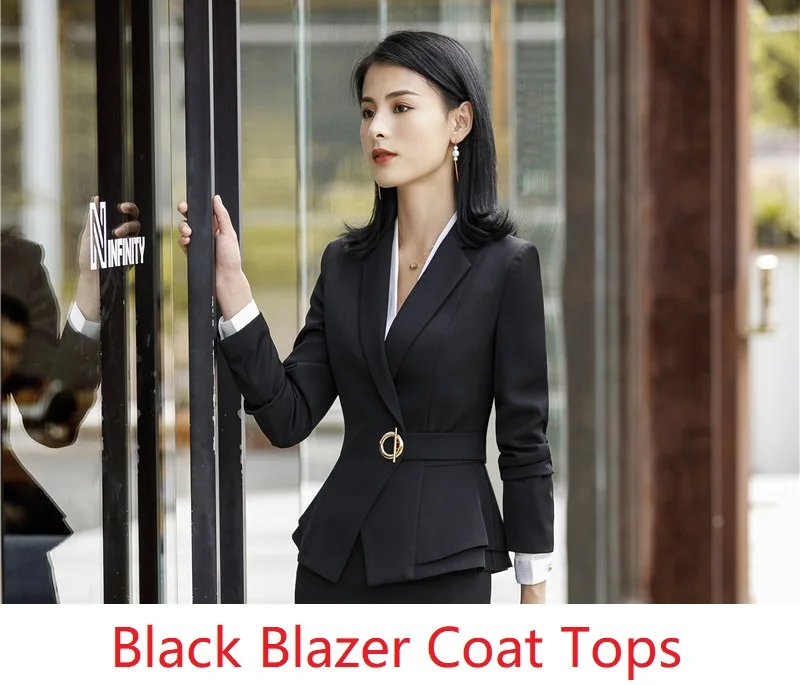 Высокое качество ткани Формальные блейзеры и куртки пальто с длинным рукавом для женщин Бизнес Рабочая одежда форменный блейзер верхняя одежда топы - Цвет: Black