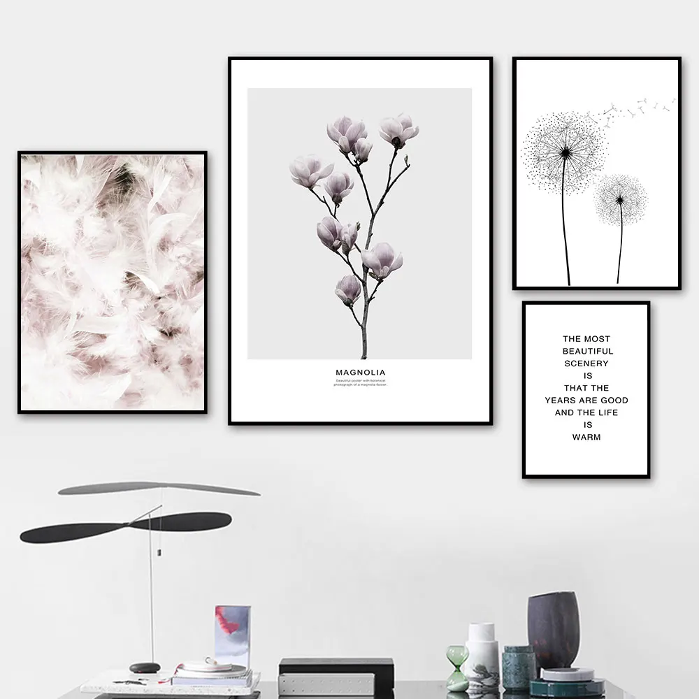 

Flower Feather Canvas Print Landschap Dandelion Painting Posters And Prints Quotes Wall Art Picture For Home Decoration Unframed