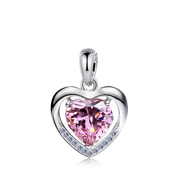 S925 стерлингового серебра мое сердце вечное ожерелье корейские ювелирные изделия серебряная цепочка ключицы красивый кристалл кулон - Цвет камня: Розовый
