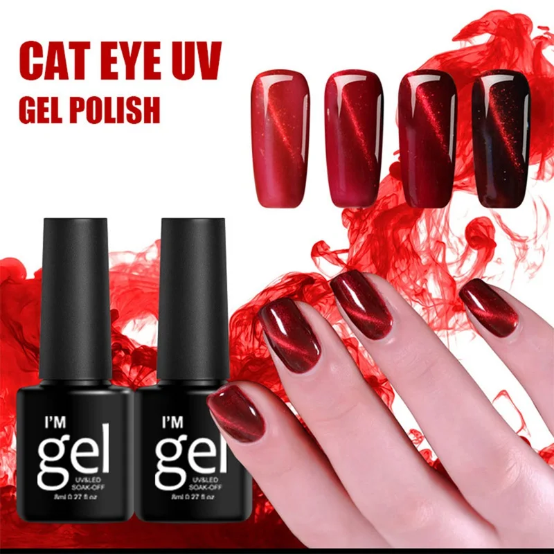 

1PC Black Bottle 3D Red Color Cat Eyes Magnet Nail Gel Polish Effect UV LED Gel Nail Polish With Powder Glitter Nail Art 4.5g