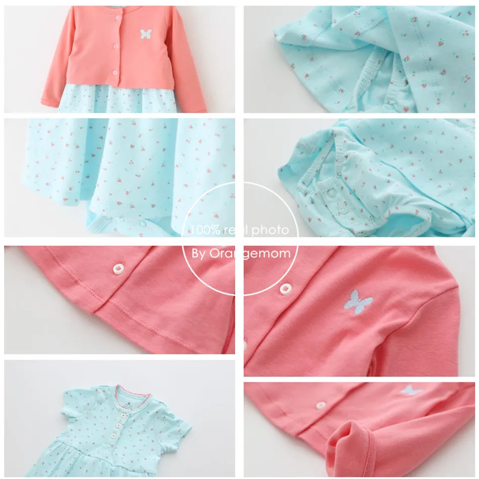 Flower spring baby girl clothes bodysuit +jackets baby clothes Roupa infant jumpsuits cotton baby clothing for 0-24M dresses baby knitted clothing set