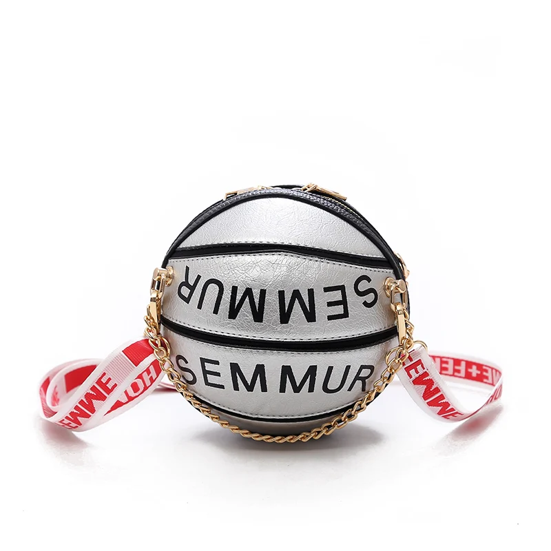 

Personalized Fun Fashion Basketball Handbag Round Leather Bag Circular Ladies Handbag Chain Shoulder Bags Hand Sac A Main Femme
