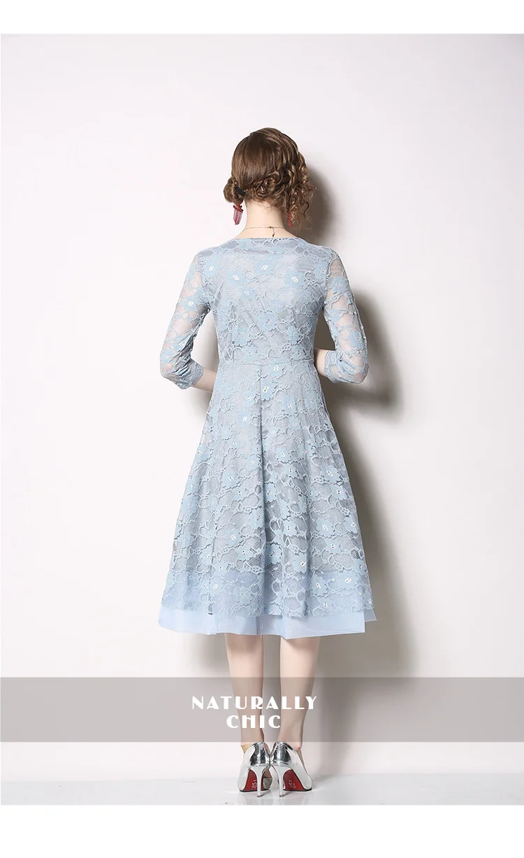 LUKAXSIKAX Весна Осень женское платье с рукавом три четверти Высокое качество цветочное кружевное платье элегантные вечерние платья