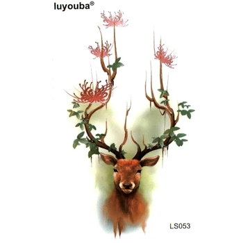 

Beauty Sika deer Waterproof Temporary Tattoos Men cut animals guitar Tattoo kids Harajuku henna tattoo body art sticker