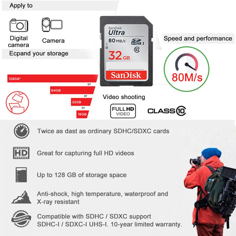 SanDisk SD карта памяти класс 10 128 ГБ 64 32 16 ГБ|Карты памяти| |