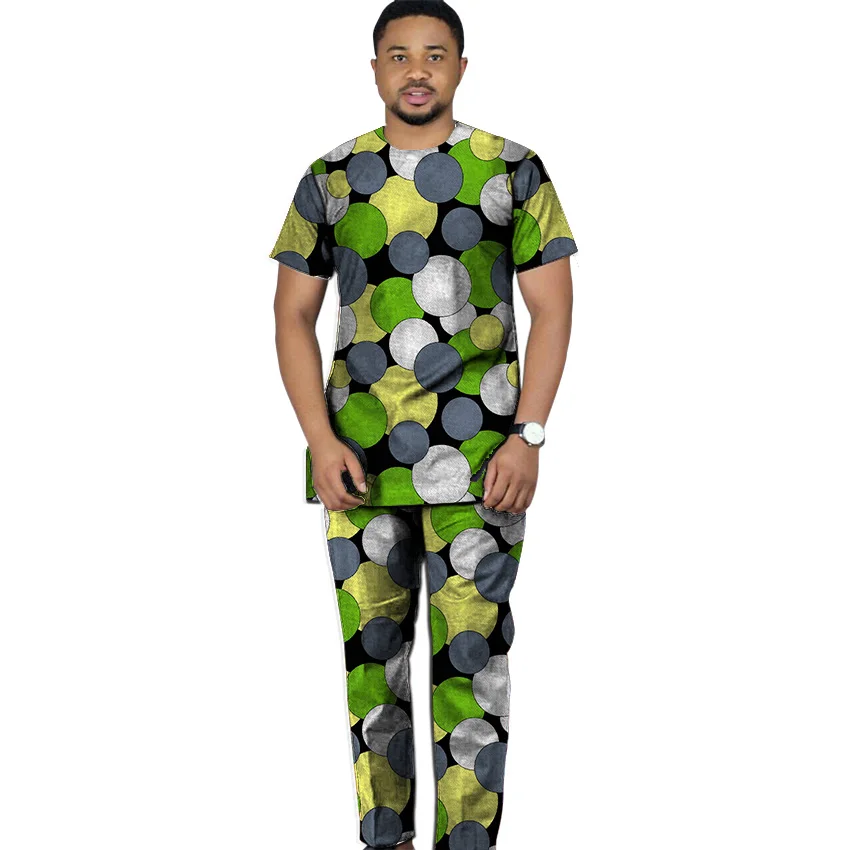 

African clothing men's print set short sleeve shirt with trouser Ankara fashion pant sets customize wedding man formal outfits